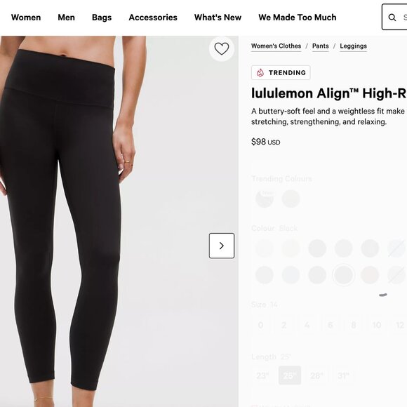 lululemon Align™ High-Rise Pant 25" GREAT condition! black. size 14 - Picture 8 of 11